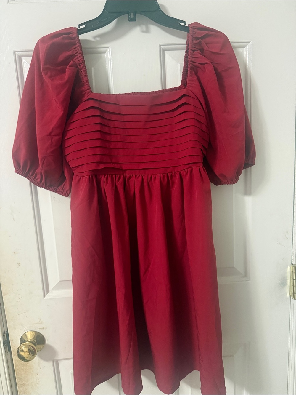 Red Puff Sleeve Picnic Dress